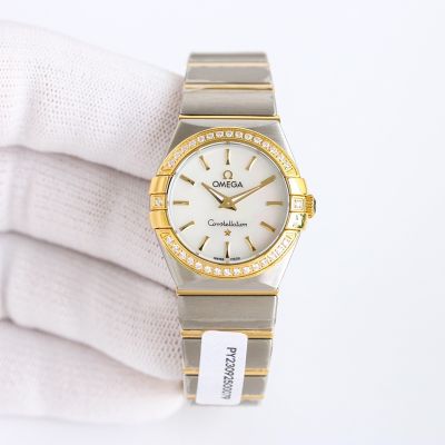 Omega Constellation 27MM Cal1376 Quartz Movement 316L Steel Lady Gold Bezel Watch